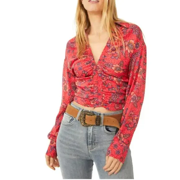 Free People I Got You Printed Top Sz L - Picture 1 of 9